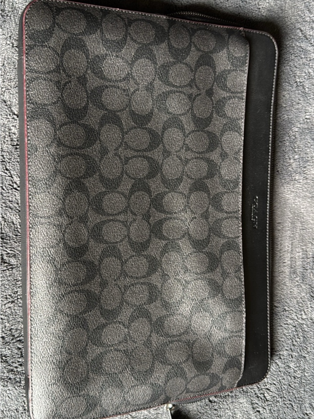 Coach Signature Canvas Zip Portfolio in Charcoal/Black 15 x 10 x 1 inches
